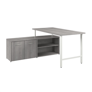 Pemberly Row Wood 60&quotW Computer Desk with Storage Cabinet - Platinum Gray