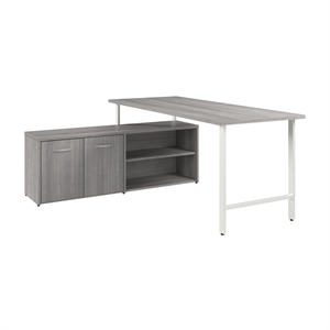 Pemberly Row Wood 72&quotW Computer Desk with Storage Cabinet - Platinum Gray