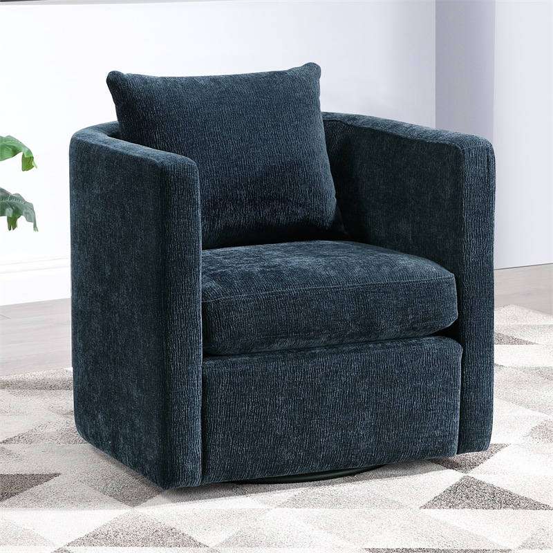 Pemberly Row Modern Navy Blue Fabric Swivel Barrel Accent Chair