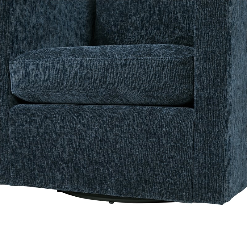 Pemberly Row Modern Navy Blue Fabric Swivel Barrel Accent Chair