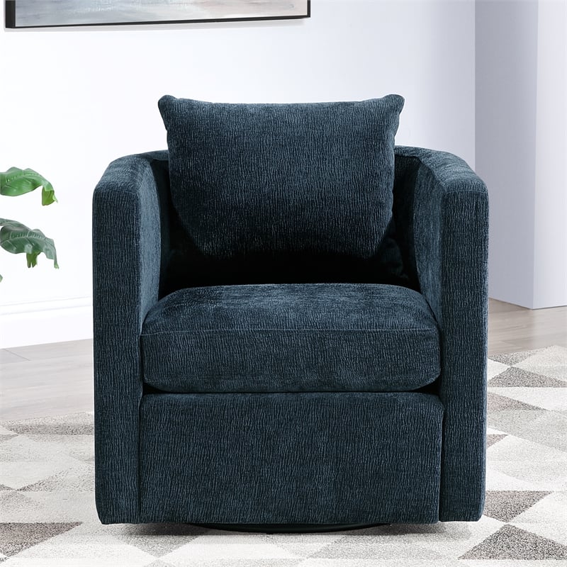 Pemberly Row Modern Navy Blue Fabric Swivel Barrel Accent Chair