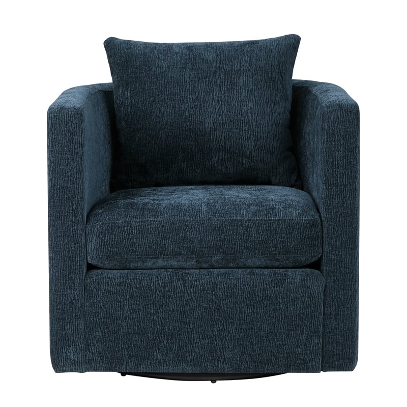 Pemberly Row Modern Navy Blue Fabric Swivel Barrel Accent Chair