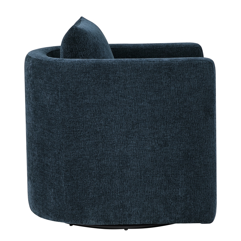 Pemberly Row Modern Navy Blue Fabric Swivel Barrel Accent Chair