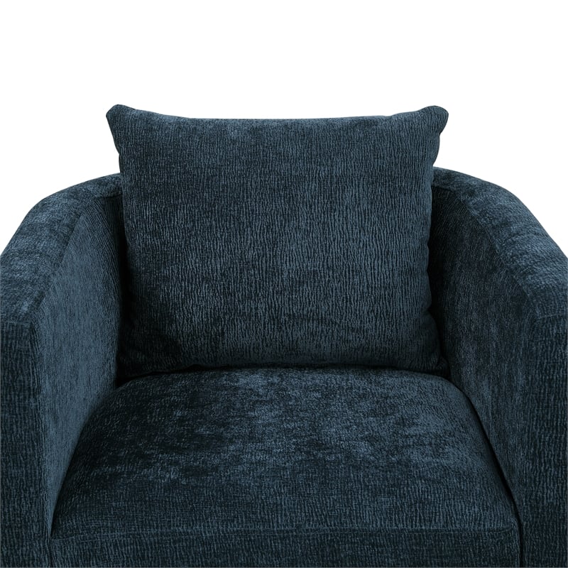 Pemberly Row Modern Navy Blue Fabric Swivel Barrel Accent Chair