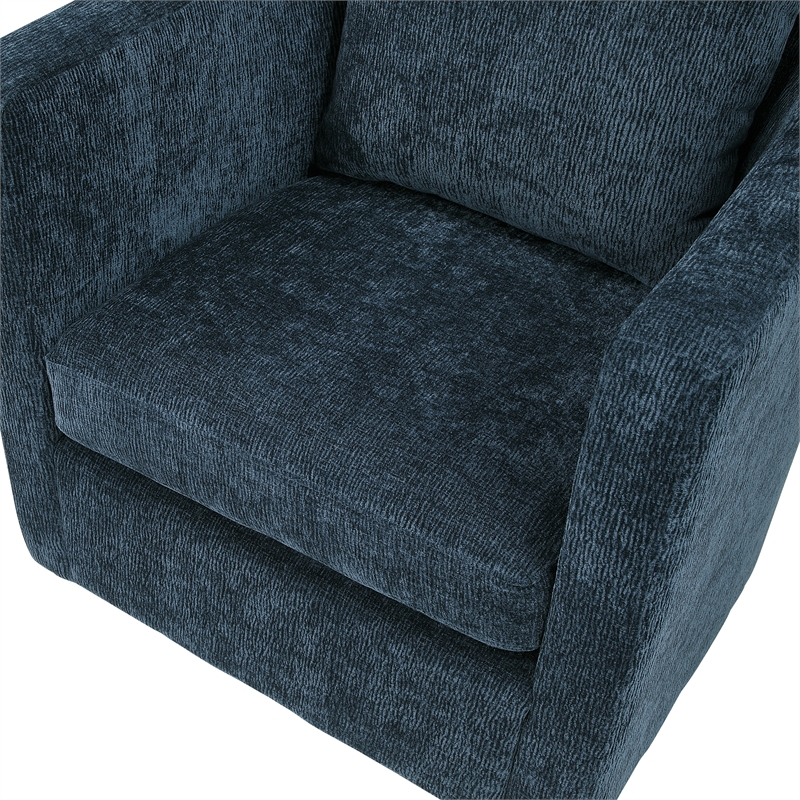 Pemberly Row Modern Navy Blue Fabric Swivel Barrel Accent Chair