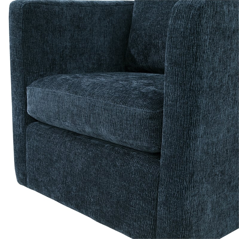 Pemberly Row Modern Navy Blue Fabric Swivel Barrel Accent Chair