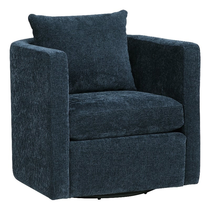 Pemberly Row Modern Navy Blue Fabric Swivel Barrel Accent Chair