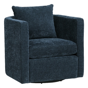 Pemberly Row Modern Navy Blue Fabric Swivel Barrel Accent Chair