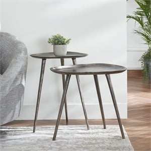 Pemberly Row Metal Nesting End Tables in Silver Metal Finish