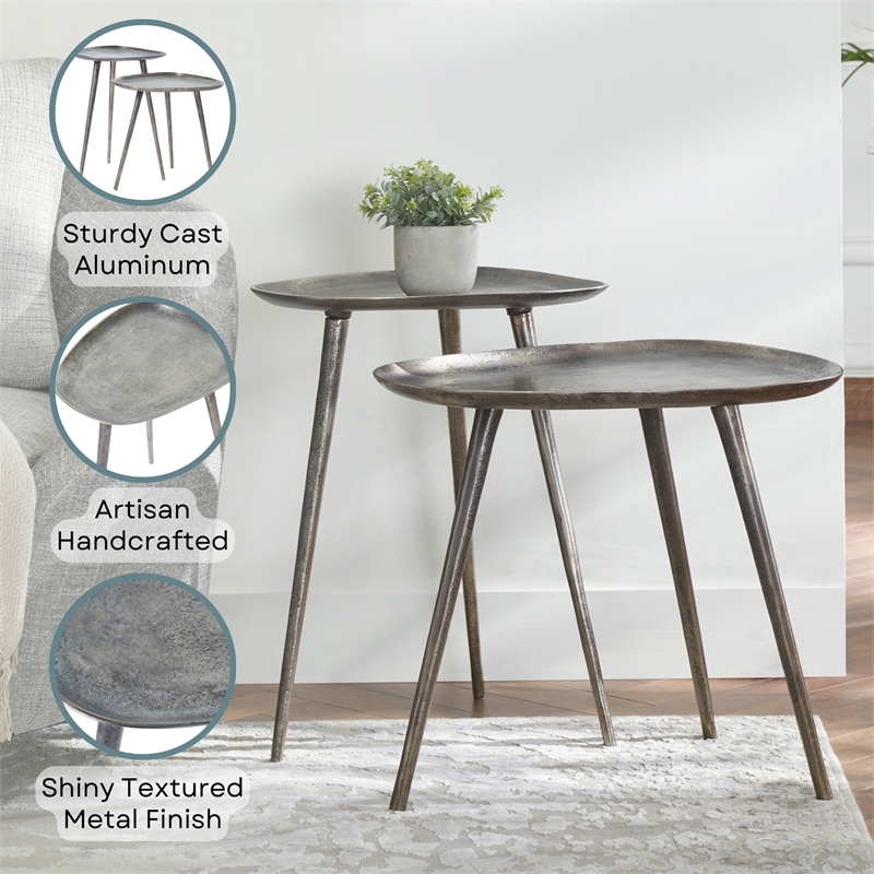 Pemberly Row Metal Nesting End Tables in Silver Metal Finish