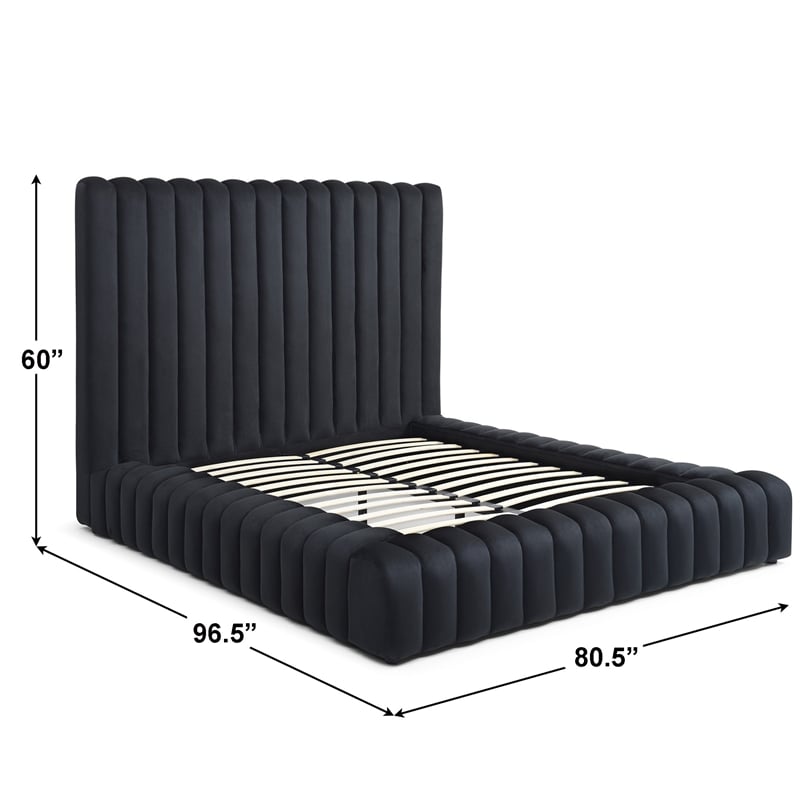 Pemberly Row Modern Velvet Upholstered Queen Platform Bed in Black