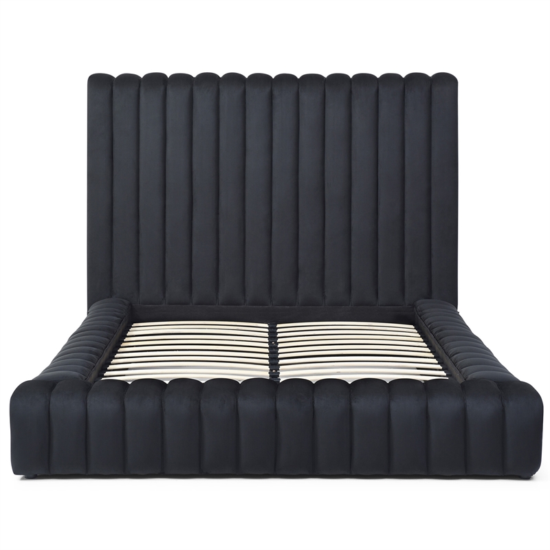 Pemberly Row Modern Velvet Upholstered Queen Platform Bed in Black