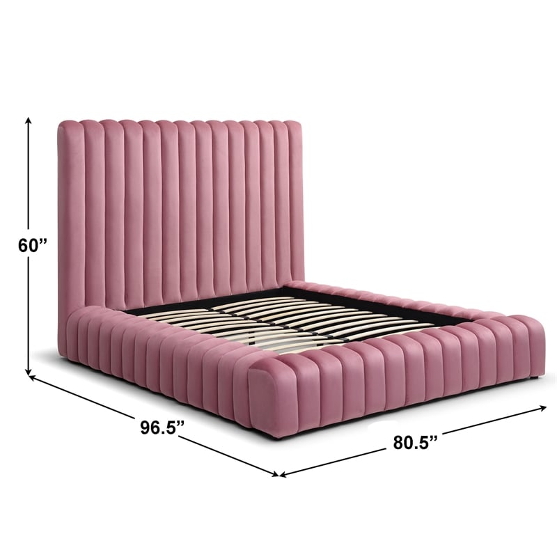 Pemberly Row Modern Velvet Upholstered Queen Platform Bed in Pink