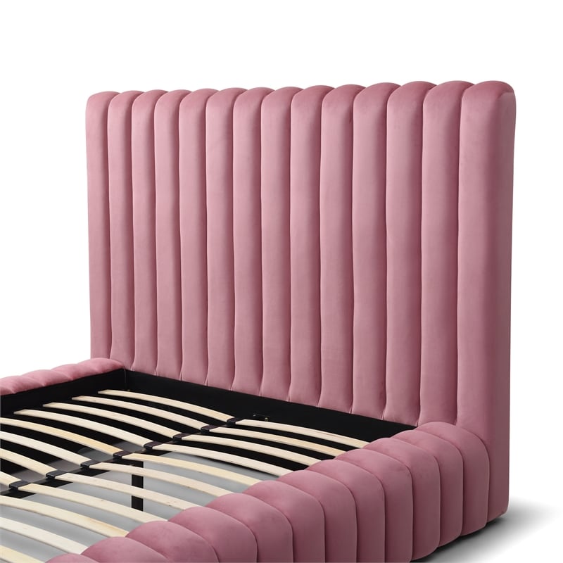 Pemberly Row Modern Velvet Upholstered Queen Platform Bed in Pink