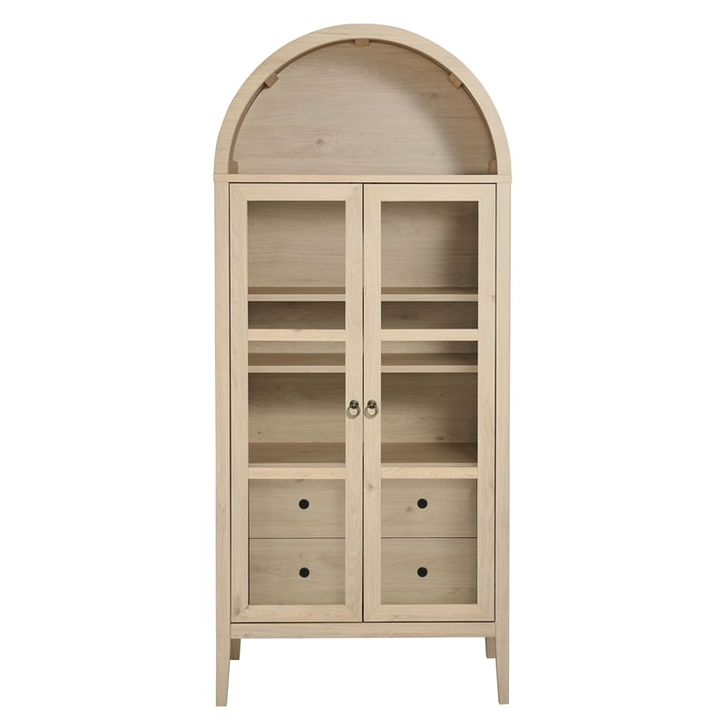 Pemberly Row Modern Arched Storage Display Cabinet in Light Oak