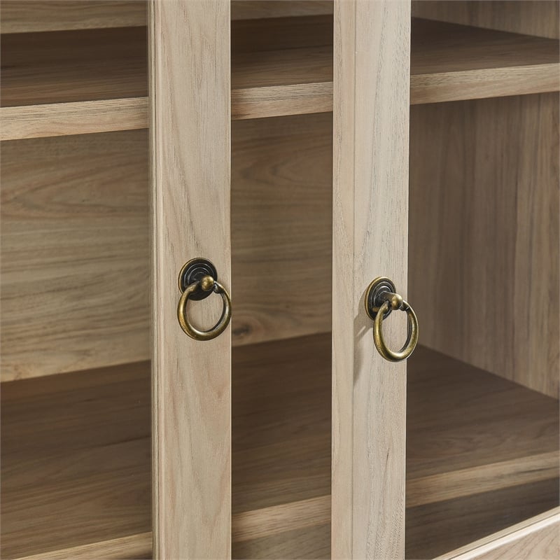 Pemberly Row Modern Arched Storage Display Cabinet in Light Oak