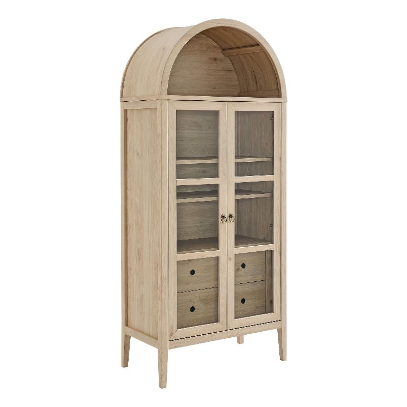 Pemberly Row Modern Arched Storage Display Cabinet in Light Oak