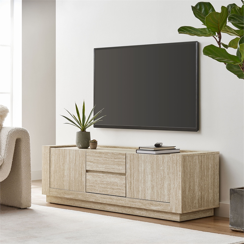 Pemberly Row Modern / Contemporary Wood TV Stand in Travertine