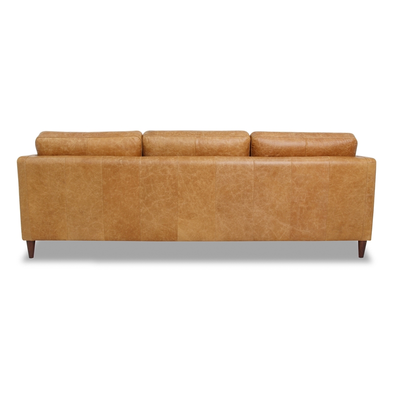 Pemberly Row Mid-Century Genuine Leather Left-Facing Power Inclining Sofa in Tan