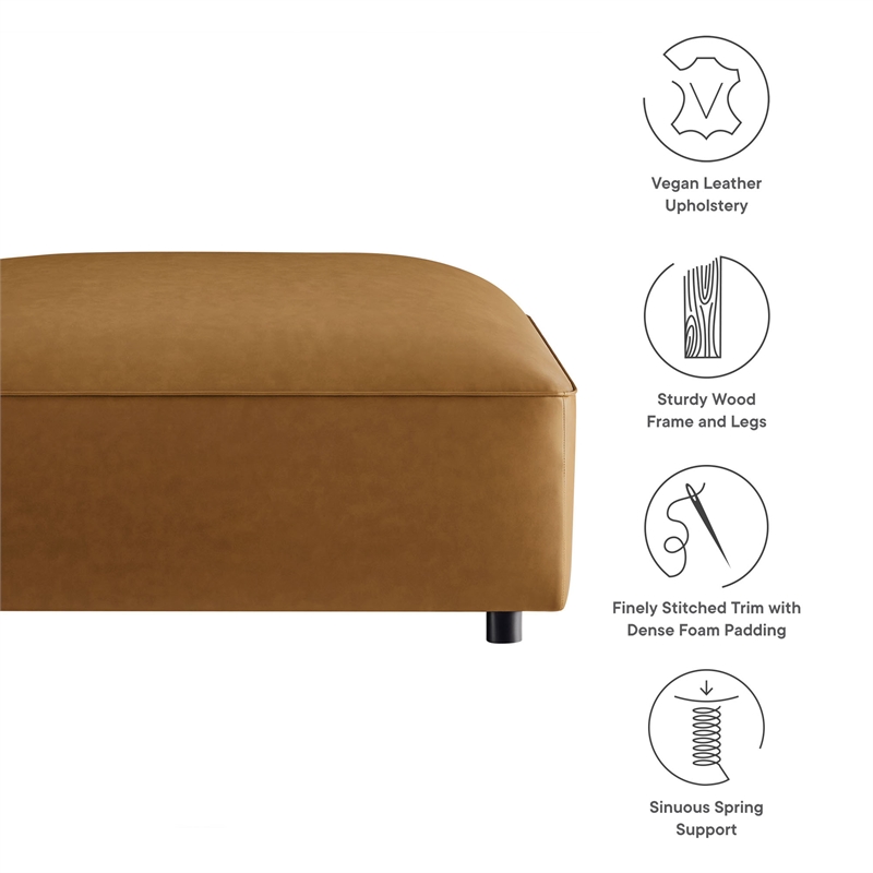 Pemberly Row Modern Upholstered Vegan Leather Ottoman in Camel