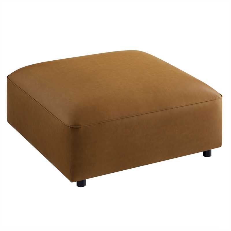 Pemberly Row Modern Upholstered Vegan Leather Ottoman in Camel