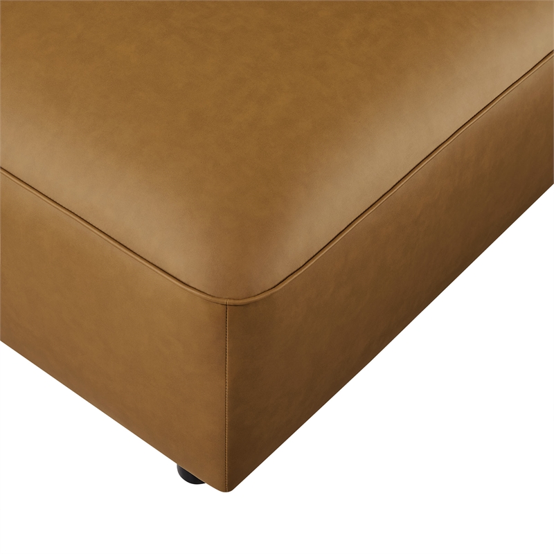 Pemberly Row Modern Upholstered Vegan Leather Ottoman in Camel