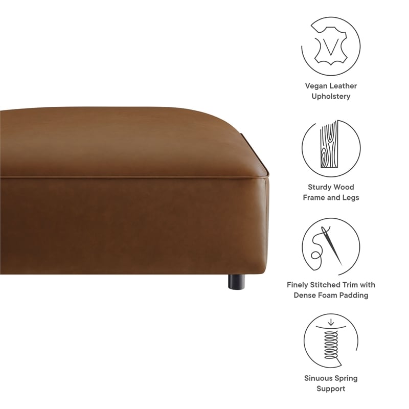 Pemberly Row Modern Vegan Leather Upholstered Ottoman in Coffee