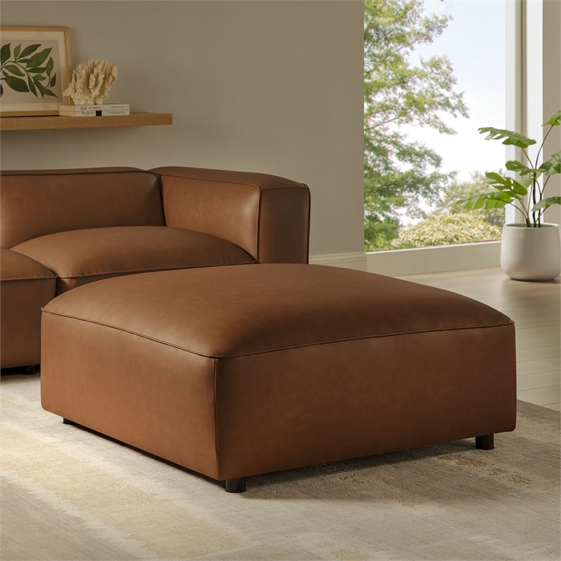 Pemberly Row Modern Vegan Leather Upholstered Ottoman in Coffee