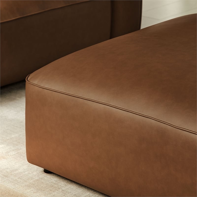 Pemberly Row Modern Vegan Leather Upholstered Ottoman in Coffee