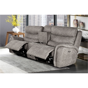 Pemberly Row Contemporary Fabric Power Console Loveseat in Gray