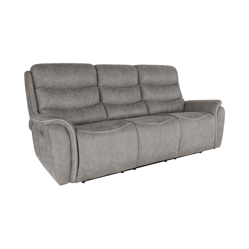 Pemberly Row Contemporary Fabric Power Reclining Sofa in Gray
