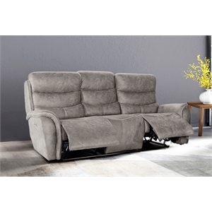 Pemberly Row Contemporary Fabric Power Reclining Sofa in Gray