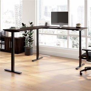 Pemberly Row 72&quotW L Shaped Standing Desk in Black Walnut - Engineered Wood