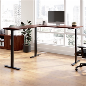Pemberly Row 72&quotW L Shaped Standing Desk in Hansen Cherry - Engineered Wood