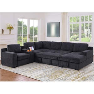 Pemberly Row Chenille Sofa Pullout Sofabed 7 Seater Sectional Couch-Dark Gray