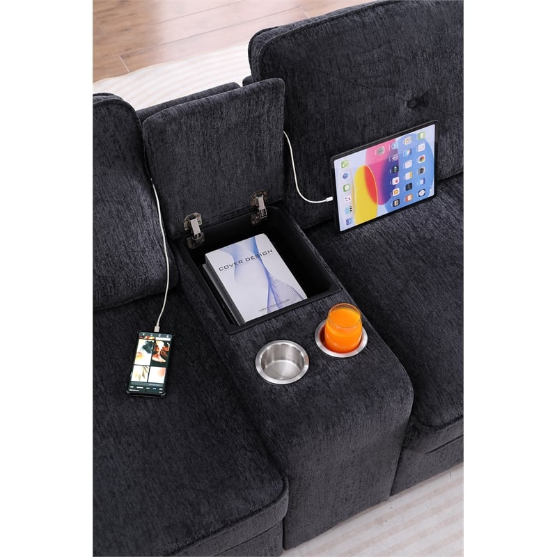 Pemberly Row Chenille Sofa Pullout Sofabed 7 Seater Sectional Couch-Dark Gray