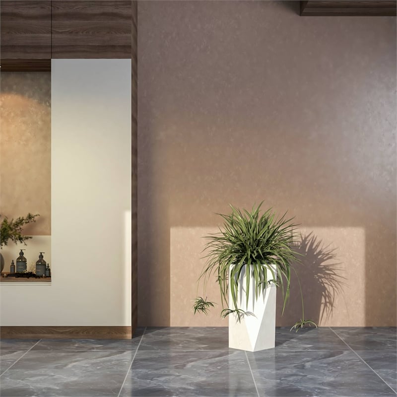 Pemberly Row Tapered Square Planter in Fiberstone and MgO Clay White 24