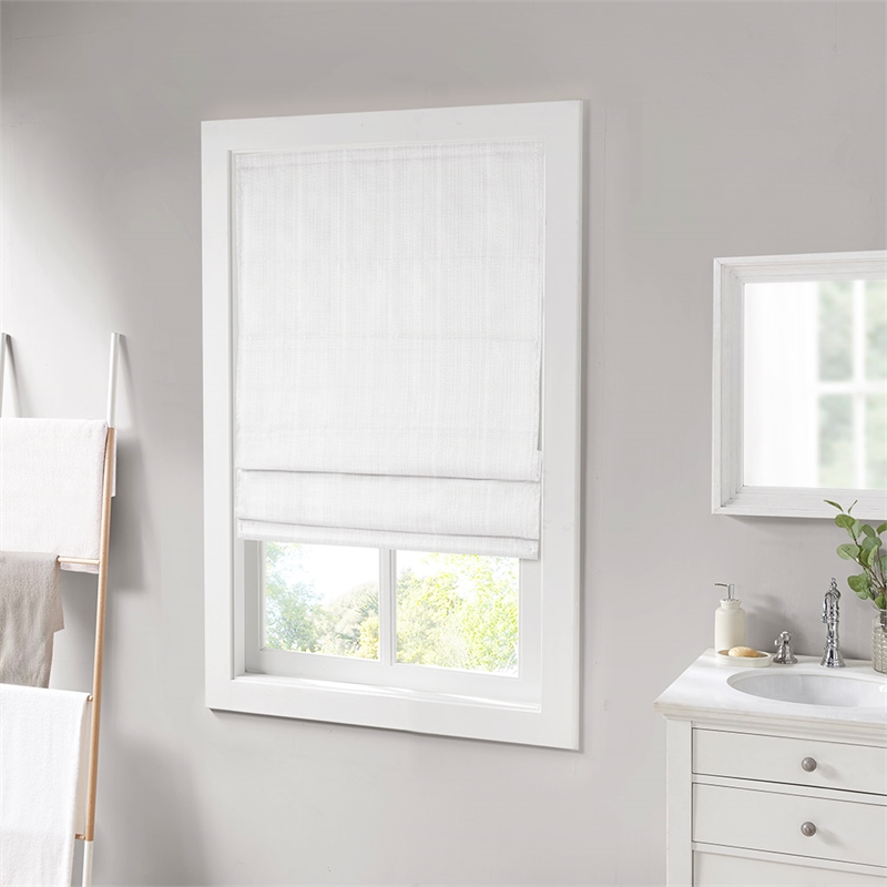 Pemberly Row Basketweave Room Darkening Cordless Roman Shade in White