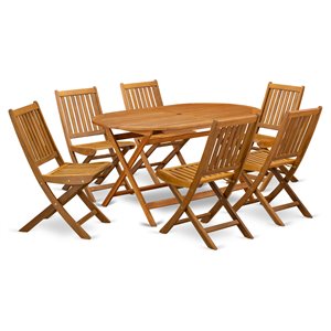Pemberly Row Modern 7-piece Wood Patio Dining Set in Natural Oil