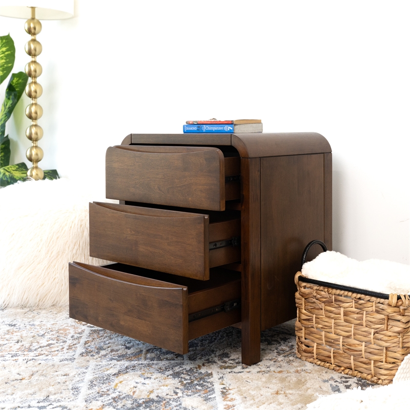 Pemberly Row Solid Wood Walnut Nightstand Bed Side Tables with 3 Drawers