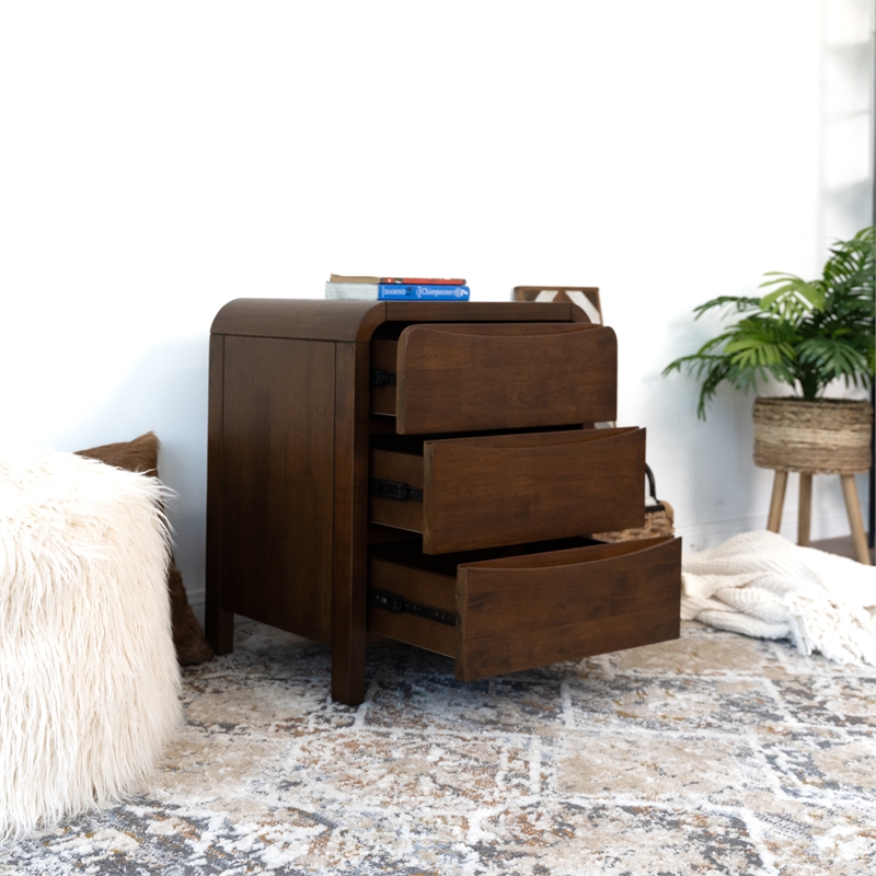 Pemberly Row Solid Wood Walnut Nightstand Bed Side Tables with 3 Drawers