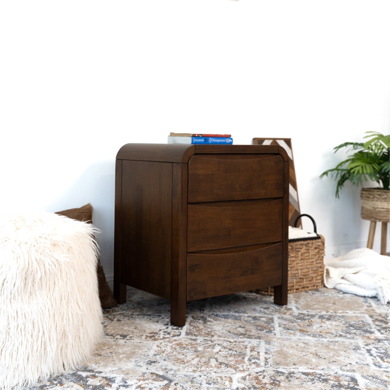 Pemberly Row Solid Wood Walnut Nightstand Bed Side Tables with 3 Drawers