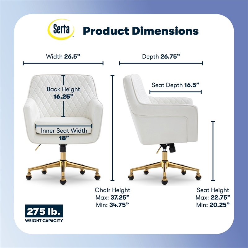 Pemberly Row Modern Office Chair Diamond-Tufted Design White Bonded Leather