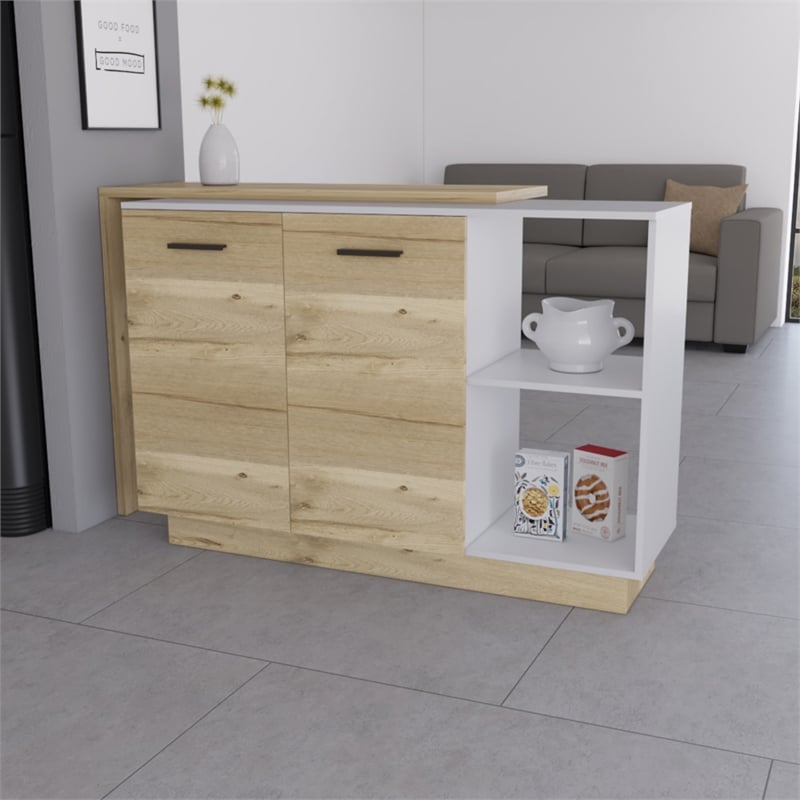 Pemberly Row Modern Kitchen Island Two Doors Engineered Wood White