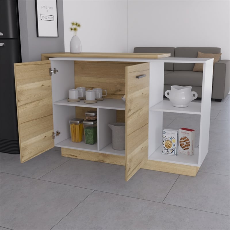 Pemberly Row Modern Kitchen Island Two Doors Engineered Wood White