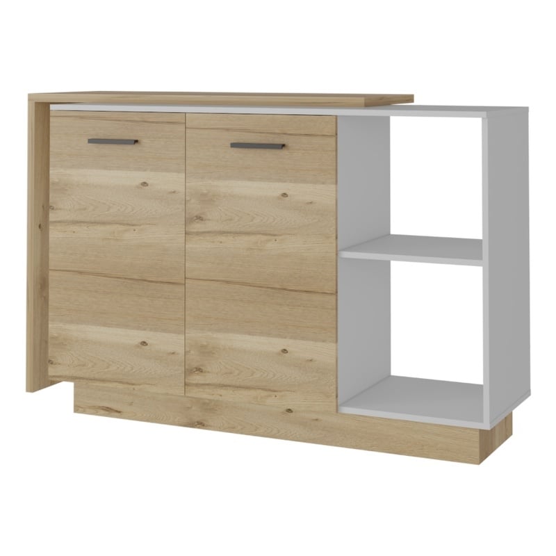 Pemberly Row Modern Kitchen Island Two Doors Engineered Wood White