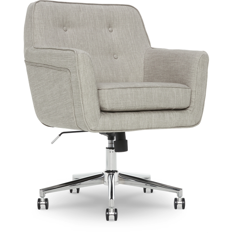 Pemberly Row Home Office Desk Chair Memory Foam Cushion Light Gray Twill Fabric