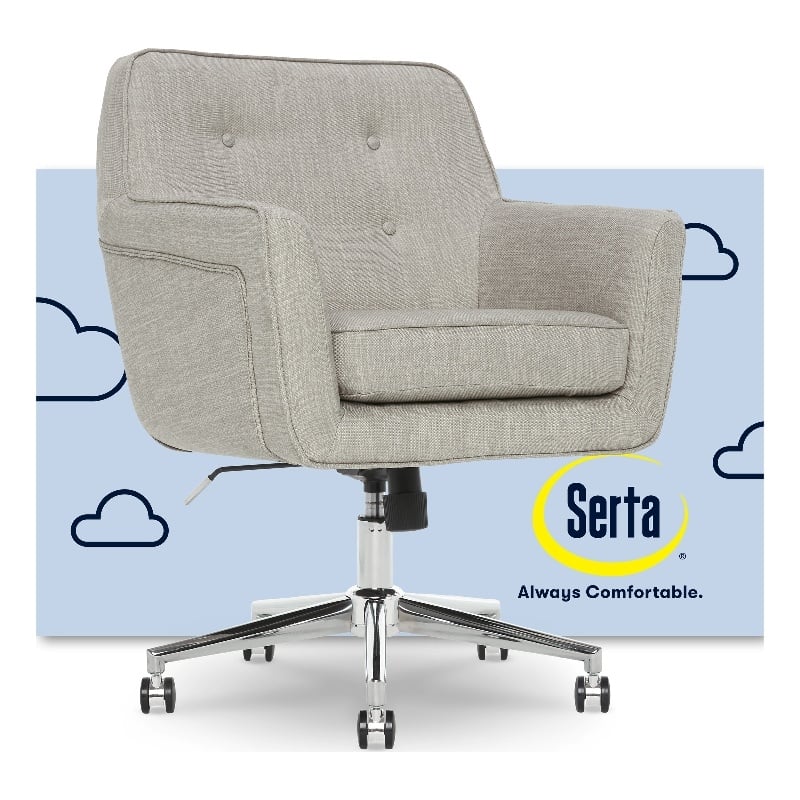 Pemberly Row Home Office Desk Chair Memory Foam Cushion Light Gray Twill Fabric