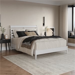 Pemberly Row Queen Solid Wood Low Profile Platform Bed in White