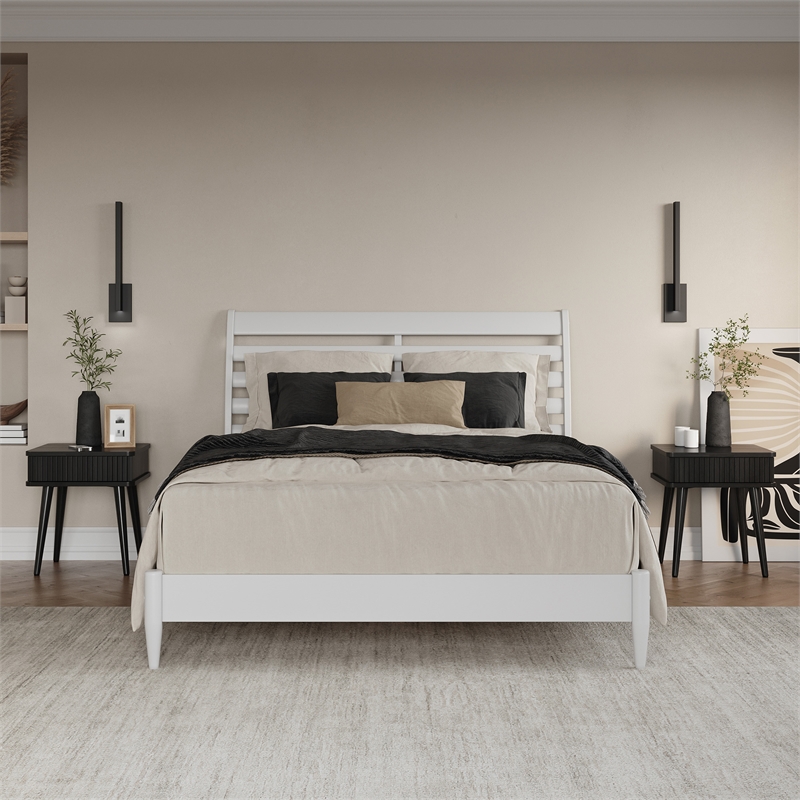 Pemberly Row Queen Solid Wood Low Profile Platform Bed in White